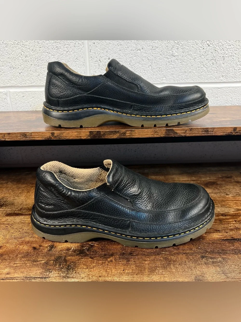 Dr. Martens Slip on Shoes Black Pebbled Leather Men's 11